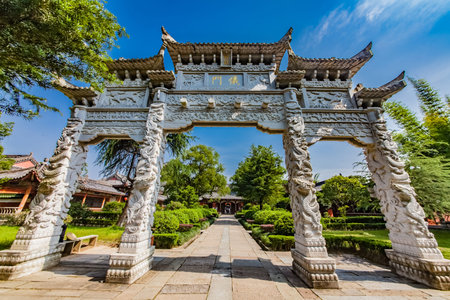Architectural Landscape of Yimen Archway, Tianshifu, Shangqing Ancient Town, Longhu Mountain, Yingtan City, Jiangxi Provinceのeditorial素材