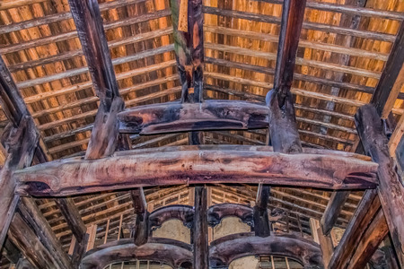 Zhuqiao Ancient Village, Yingtan City, Jiangxi Province, residential wooden carving arch decoration architectural landscapeの写真素材