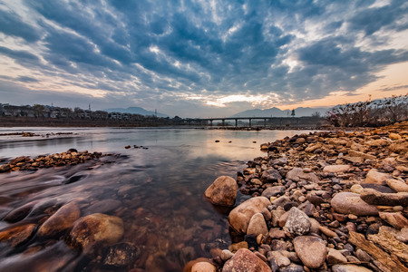 Chaoshan River, the outer beach of Yingtan City, Jiangxi Provinceの写真素材