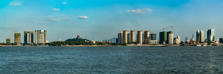 Urban architecture landscape of the Yangtze River Bund in Nanjing, Jiangsu Provinceのeditorial素材