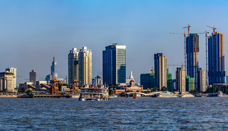 Urban architecture landscape of the Yangtze River Bund in Nanjing, Jiangsu Province