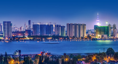 Urban architecture landscape of the Yangtze River Bund in Nanjing, Jiangsu Provinceのeditorial素材