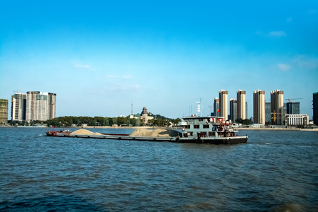 Urban architecture landscape of the Yangtze River Bund in Nanjing, Jiangsu Provinceのeditorial素材