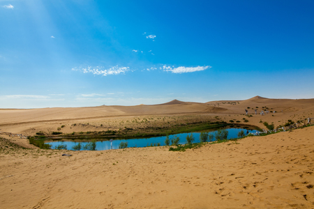 Yueliang Lake Wetland Scenery in Tengger Desert, Inner Mongoliaの写真素材