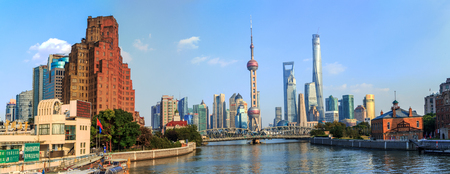 Shanghai Huangpu River Bund and Lujiazui Landscapeのeditorial素材