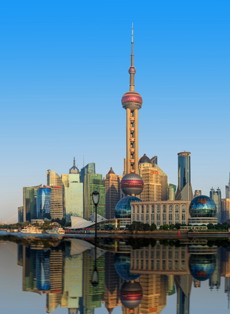 Shanghai Huangpu River Bund and Lujiazui Landscapeのeditorial素材