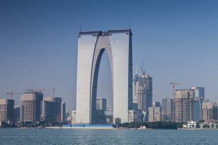 Landscape of Jinji Lake Bund in Suzhou City, Jiangsu Provinceのeditorial素材