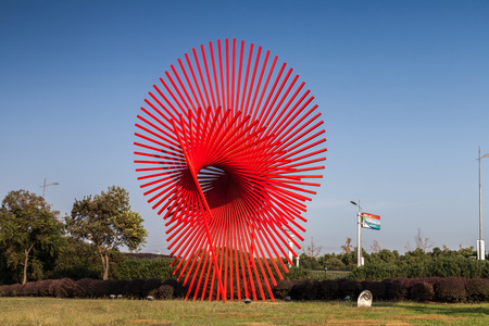 Sculpture Landscape of Jinji Lake Bund, Suzhou City, Jiangsu Provinceのeditorial素材