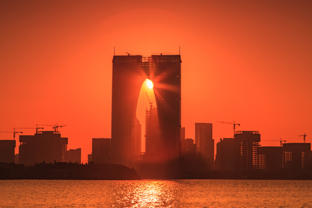 Landscape of Jinji Lake Bund in Suzhou City, Jiangsu Provinceのeditorial素材
