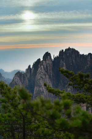 Sunrise at Huangshanの写真素材