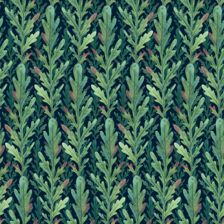 Green leaves with pink edges. Leaves of plants in the form of Christmas trees. Watercolor botanical...