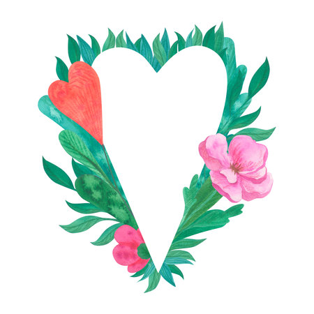 Decorative frame in the shape of a heart. Watercolor illustration. Vegetable drawing. For postcards, greeting cards, covers, decor, embroidery.の写真素材