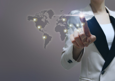 business woman touch screenの写真素材