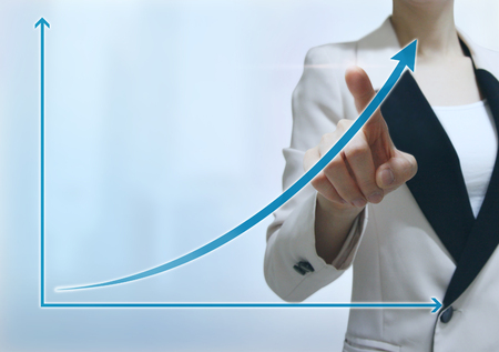 business woman touch screenの写真素材