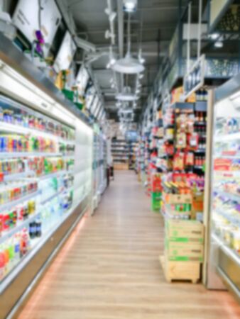 Blurred of product shelves in supermarket or grocery store, use as backgroundの写真素材