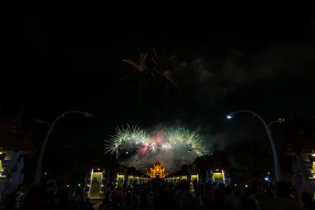Colorful Rainbow Fireworks in the New Year 2018 Events at Royal Flora Ratchaphruek, Chiang Mai, Thailandのeditorial素材