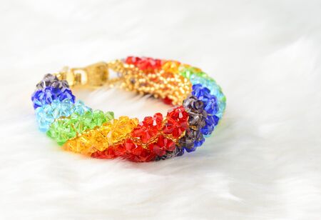 Bracelet with crystal on white backgroundの写真素材