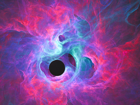 Abstract fractal art background, suggestive of astronomy and nebula. Computer generated fractal illustration art nebula in pink blue abstractの写真素材