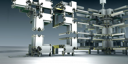 Abstract Computer generated fractal architecture design, spaceship. 3D Aliens Illustration of a...