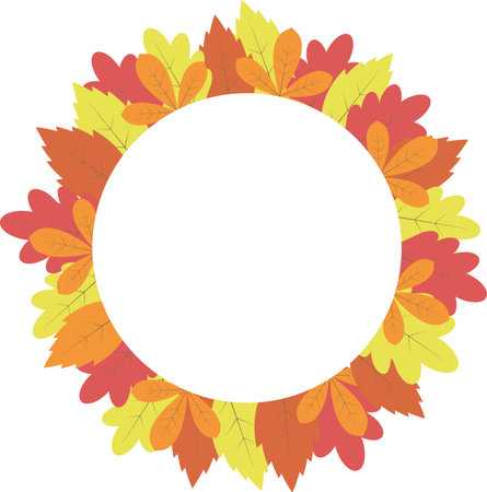 Autumn leaves frame, vector. Frame with colorful autumn leaves on a white background.のイラスト素材