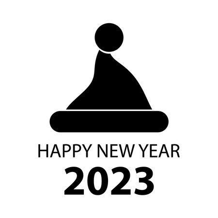 Happy new year 2023, vector. Black icon isolated on white background happy new year 2023. New Year hat.のイラスト素材