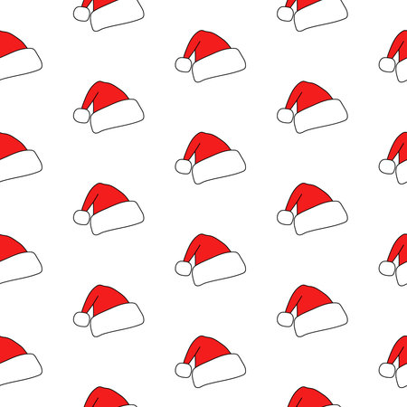 Christmas hat, vector seamless pattern. Pattern of red caps on a white background.のイラスト素材