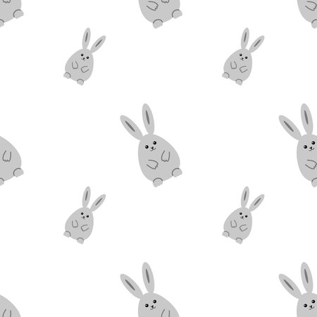 Gray rabbit, seamless pattern, vector. Gray cartoon rabbit on a white background.のイラスト素材
