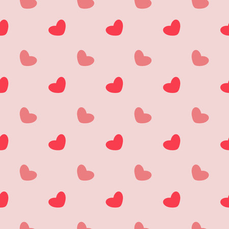 Hearts on a pink background, seamless pattern, vector. Red and pink hearts on a light pink background.のイラスト素材