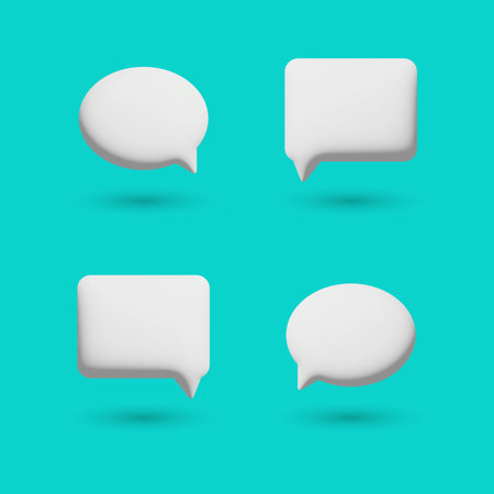 Dialog clouds 3D vector. Dialog clouds in white color 3D with shadow on a turquoise background.のイラスト素材