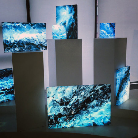 Moscow, Russia, March 11, 2017. Installation in the museum in the form of luminous paintings.