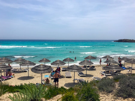 Cyprus, Ayia Napa, May 8, 2017. View of the beach and the sea.のeditorial素材