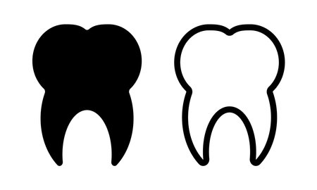 Tooth, vector icon. The tooth is black in color and has a black outline. Can be used as a logo, icon.のイラスト素材
