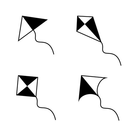 Kites, vector icons. Black kites on a white background. Can be used as a logo, icon.のイラスト素材