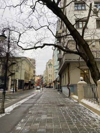Moscow, Russia, February 27, 2023. View of Moscow street, Patriarch's Ponds area.のeditorial素材