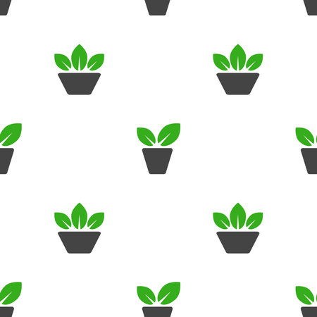 Plants in pots, seamless pattern, vector. Plants in pots on a white background.のイラスト素材