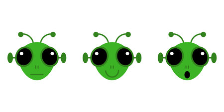 Aliens vector. Three aliens, smiling, surprised and neutral emotion.