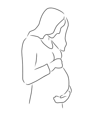 Pregnant woman, vector. hand drawn sketch. A pregnant woman hugs her belly.のイラスト素材