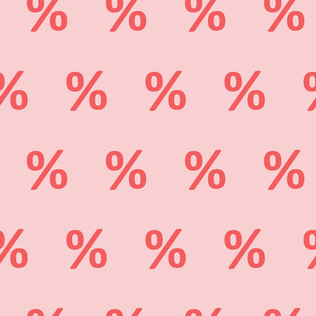 Red percentages, seamless pattern, vector. Percentages on a light red background. shopping, discounts.のイラスト素材
