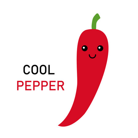 Cute postcard, vector. Pepper cartoon cute character. Lettering Cool Pepper. Cheerful postcard with a slogan.のイラスト素材