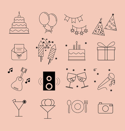 Party birthday icon set, Celebration icon set illustration.のイラスト素材
