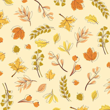 Hand drawn autumn leaves backgroundのイラスト素材