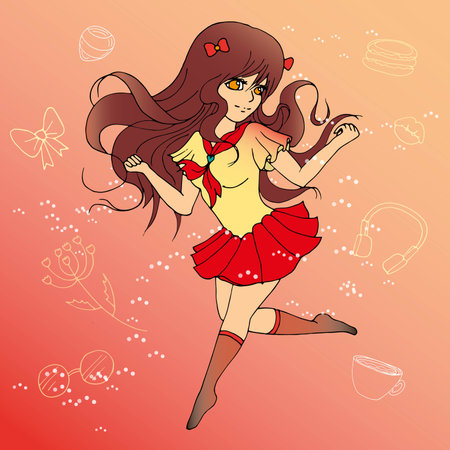 vector illustration with cute cartoon girl. cardのイラスト素材