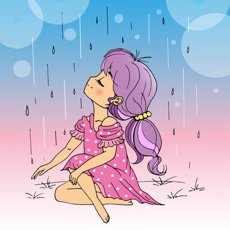 vector illustration with cute cartoon girl. cardのイラスト素材