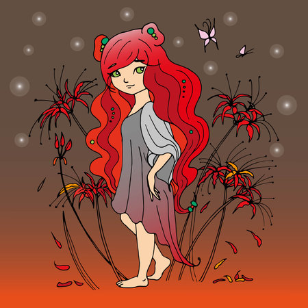 vector illustration with cute cartoon girl. cardのイラスト素材