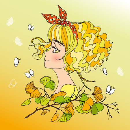 vector illustration with cute cartoon girlのイラスト素材