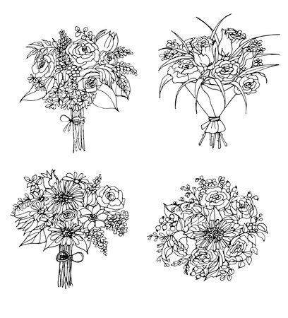 vector flower bouquet. coloring pageのイラスト素材