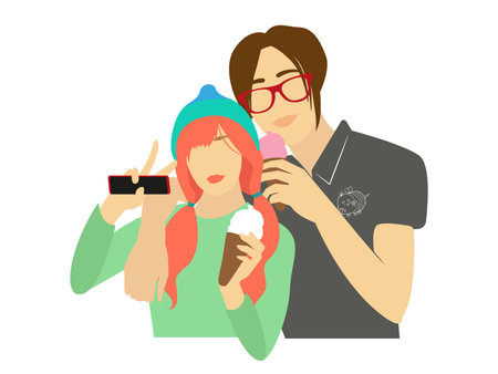 vector flat illustration with cute boy and girlのイラスト素材