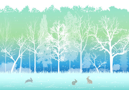 vector illustration landscape with rabbit and forest, posterのイラスト素材