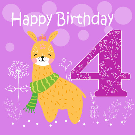 vector card cartoon happy birthday for 4 yearのイラスト素材