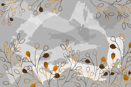 Golden background flowers vector. Luxurious floral art deco. Golden natural pattern Vector illustration.のイラスト素材